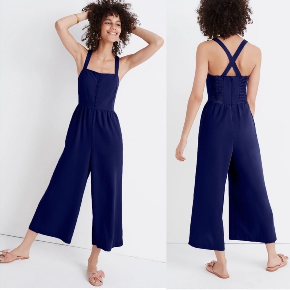 Madewell smocked navy blue tank jumper romper women’s 10 ruched